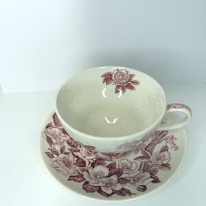 Johnson Brothers Windsor Ware Teacup and Saucer Set Red Floral England